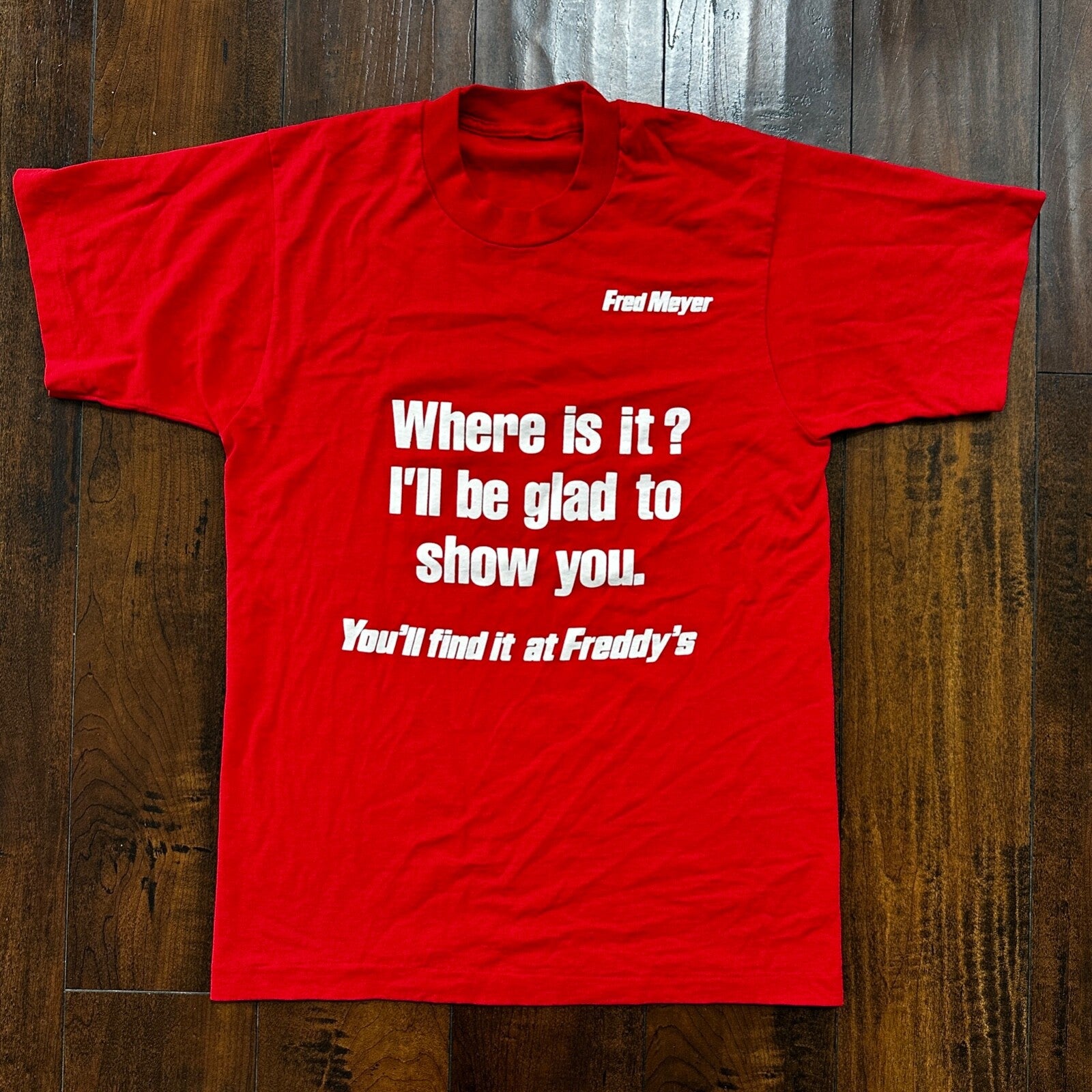 Fred Meyer Red VTG T Shirt 80s Single Stitch Funny Grocery Store Memorabilia