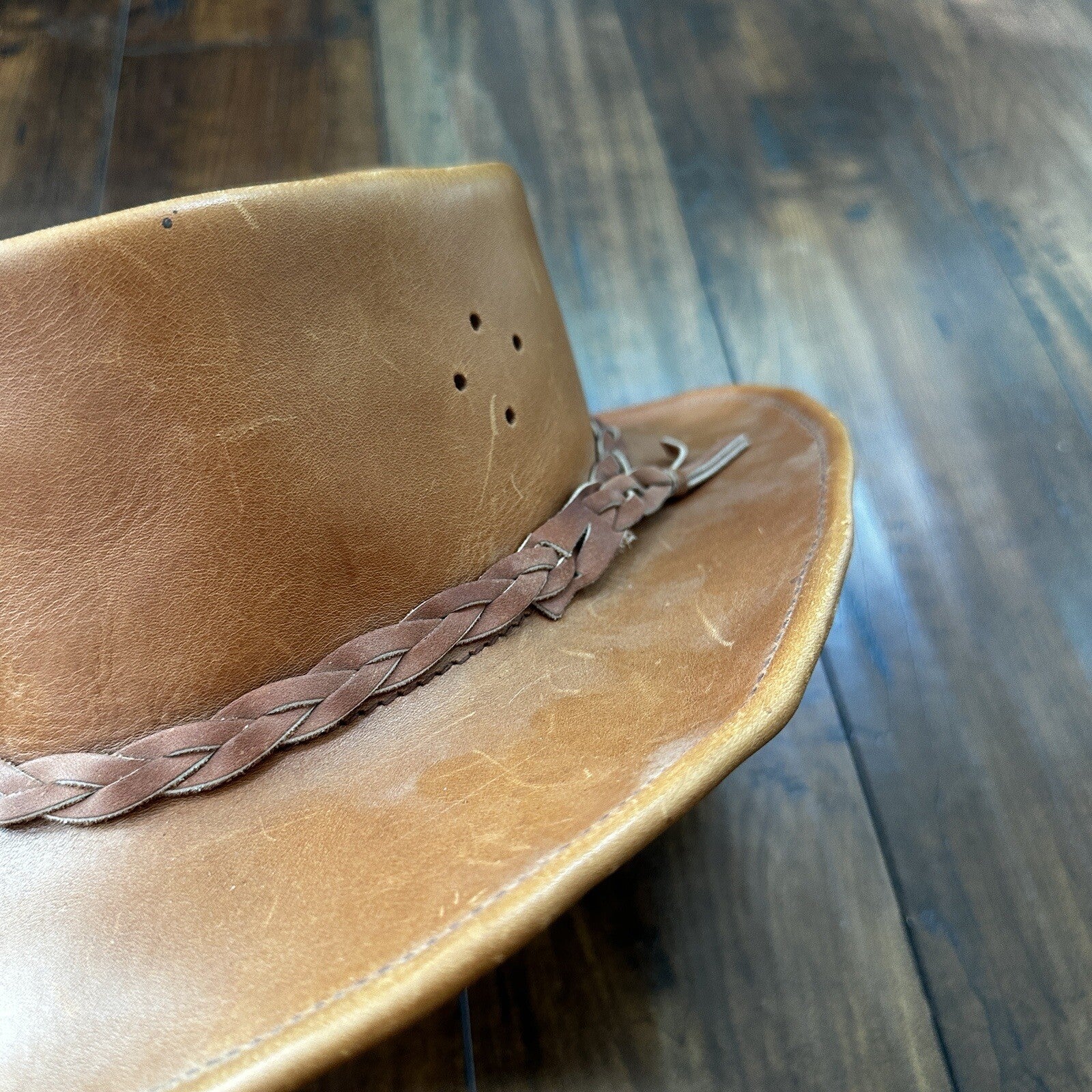 Vtg 1980s Leather Hat Suede Australia Hippy Suede Leather HAT Mens 20 Inch 80s