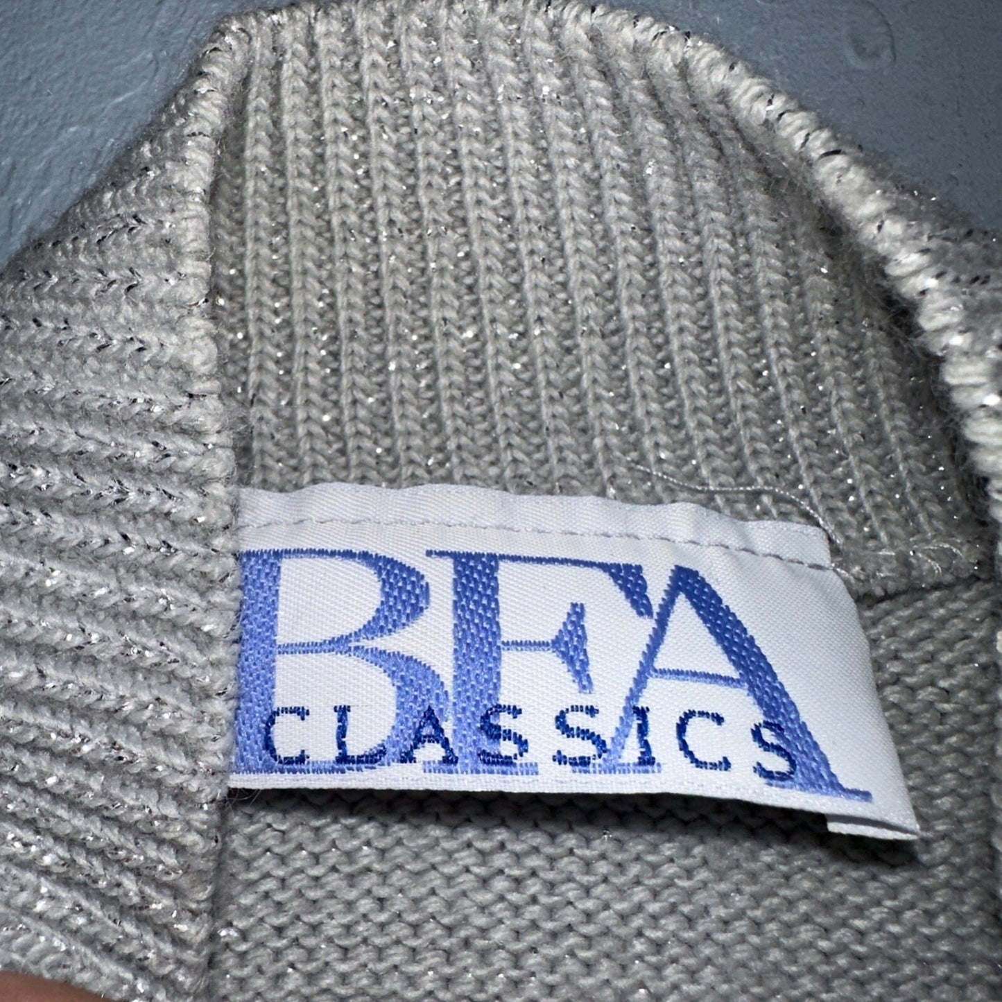 BFA Classics Womens Knit Short Sleeve Sweater Size Small Silver Sparkly Cute