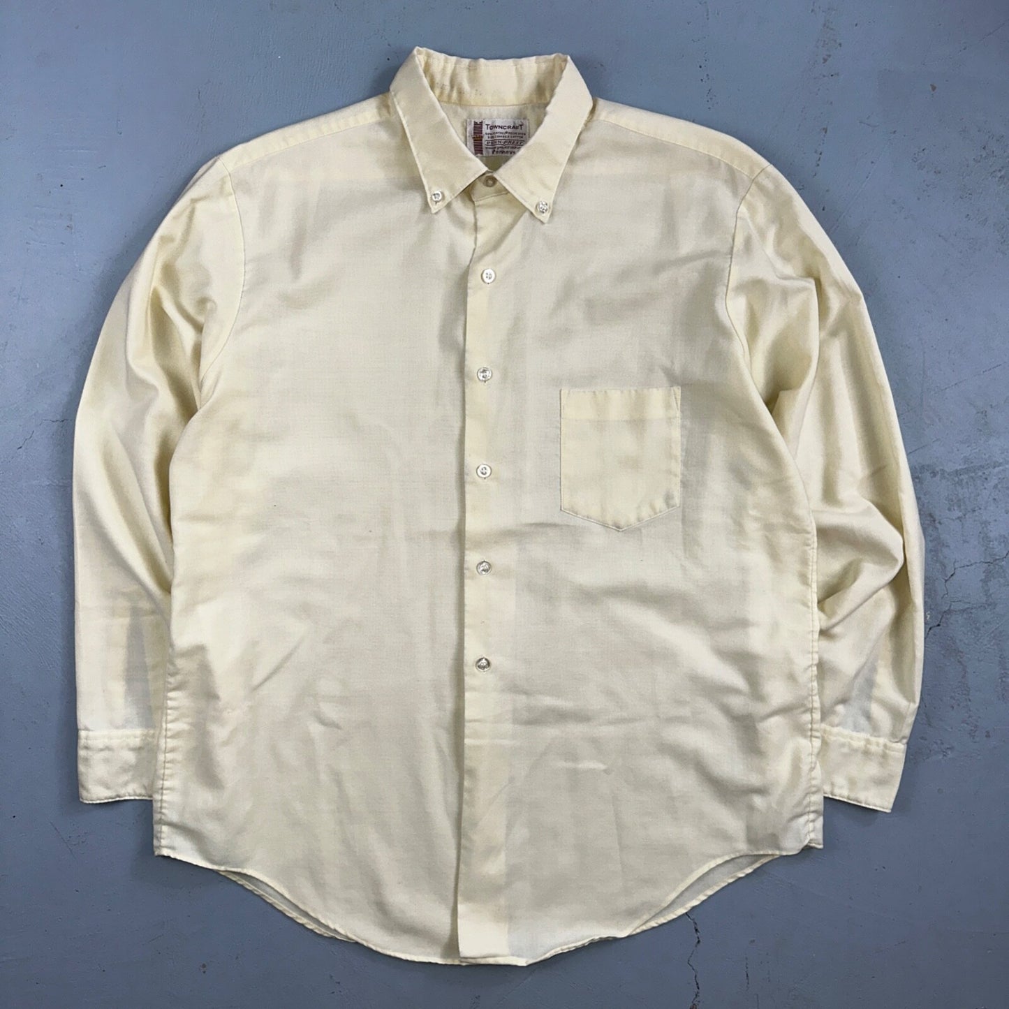 Vintage Penneys Towncraft Shirt Men 16 Penn Prest Yellow White Stripe 60s 1960s