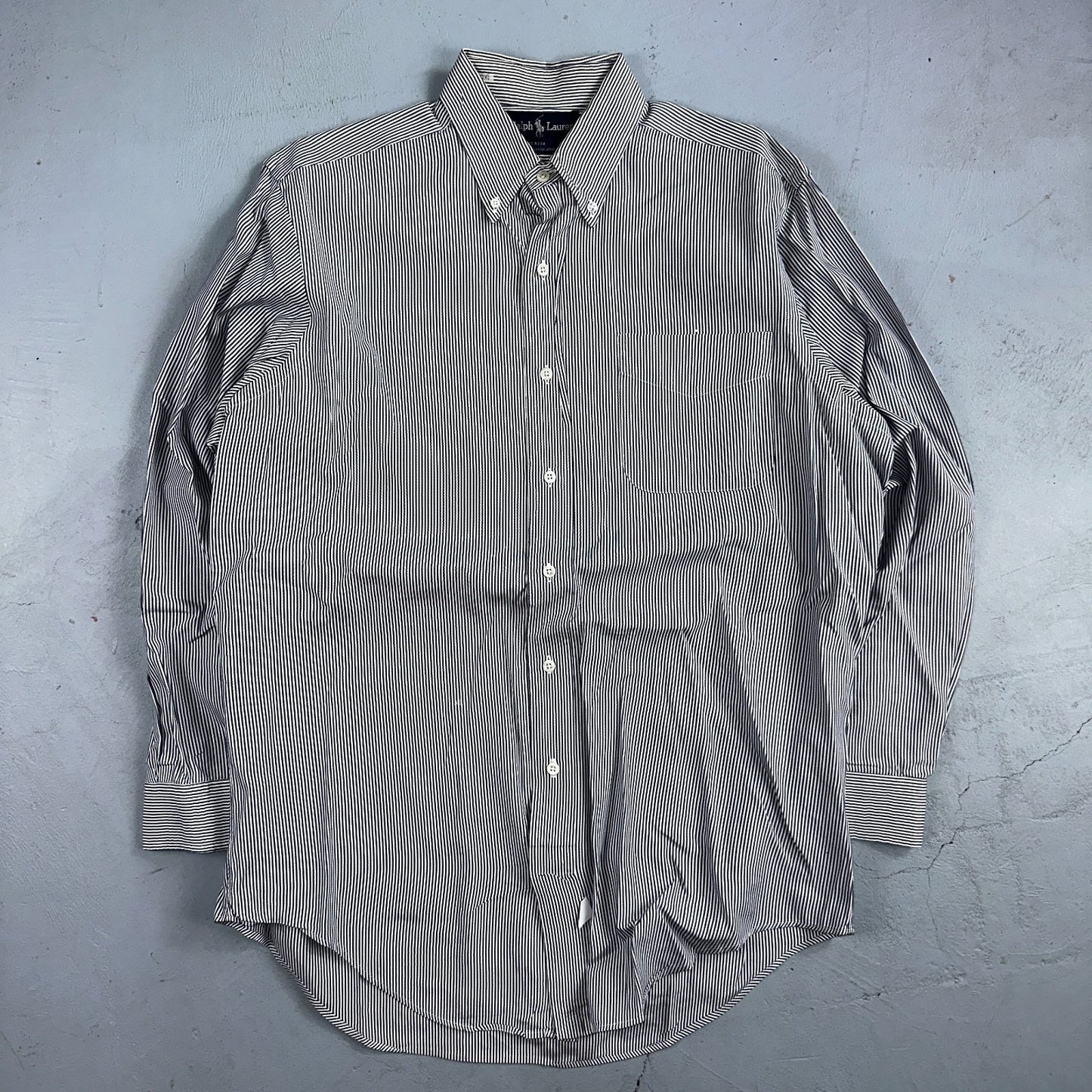 Polo Ralph Lauren Shirt 15.5 White Navy Striped USA Japan Button Up Long Sleeve