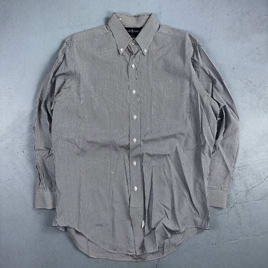 Polo Ralph Lauren Shirt 15.5 White Navy Striped USA Japan Button Up Long Sleeve