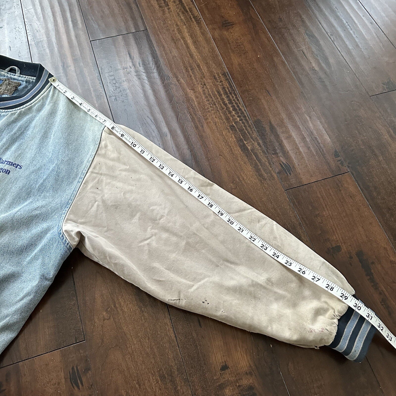 Vintage Oregon 90s Denim Varsity Jacket Bomber Salem Auto NASCAR Racing Thrashed