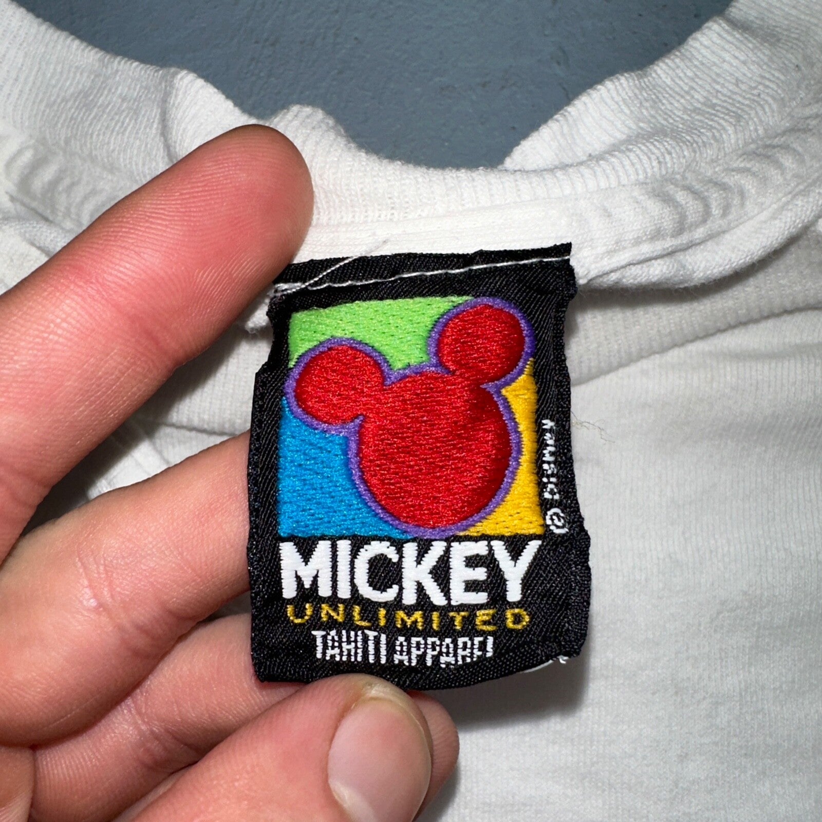 Disney Mickey Mouse Single Stitch Striped VTG T Shirt White 90s Happy Cute