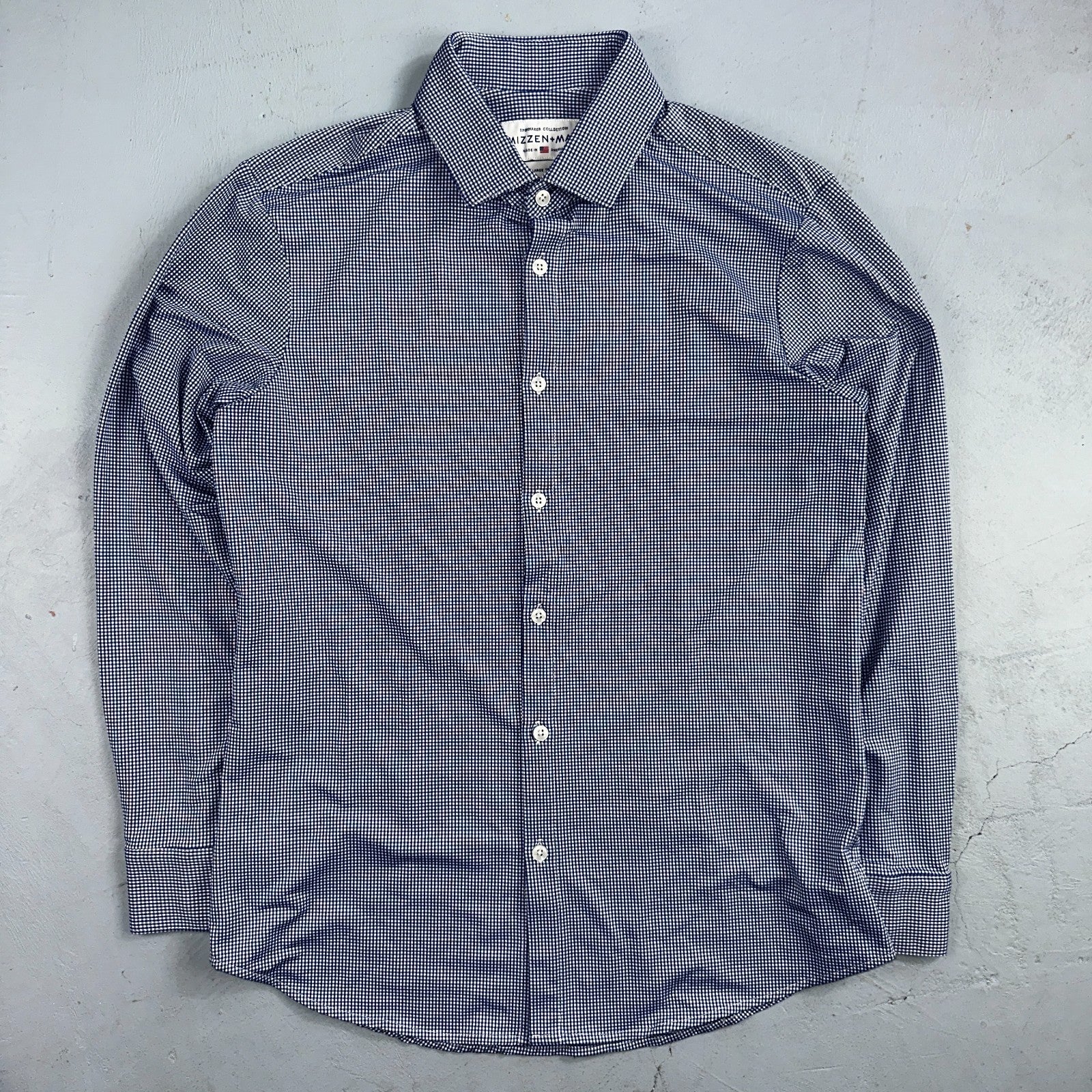 Mizzen Main Spinnaker Collection Shirt Mens L Trim Fit Navy Gingham Performance