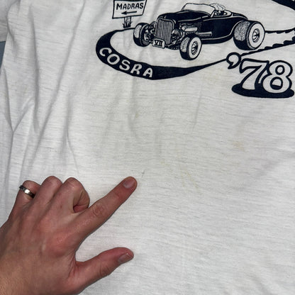 Round Butte Oregon 1970s VTG T Shirt 1978 Rockabilly Ringer Cars Hot Rod PDX Art