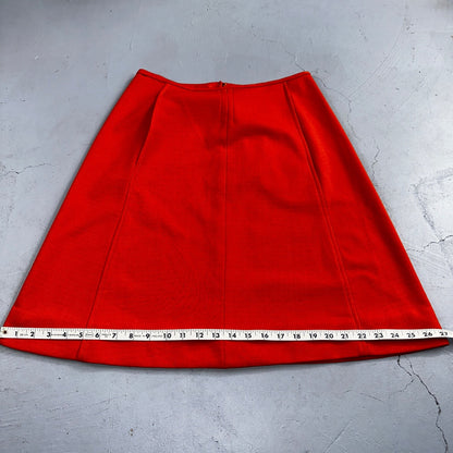 Orange Red Original Vintage Poly Pleated Skirt Rockabilly 1960s 70s 60s Simple