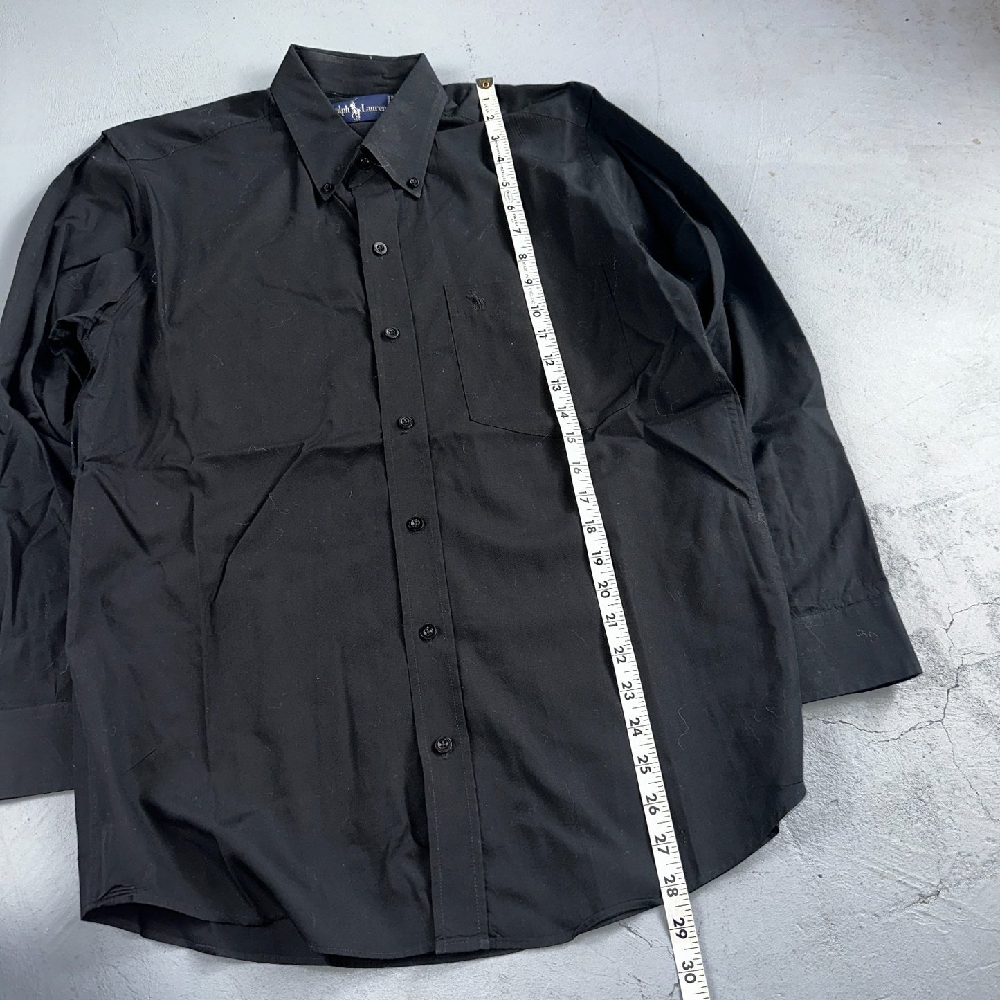 Polo Ralph Lauren Men's Black Solid Classic VTG 100% Cotton Button Shirt 15 32