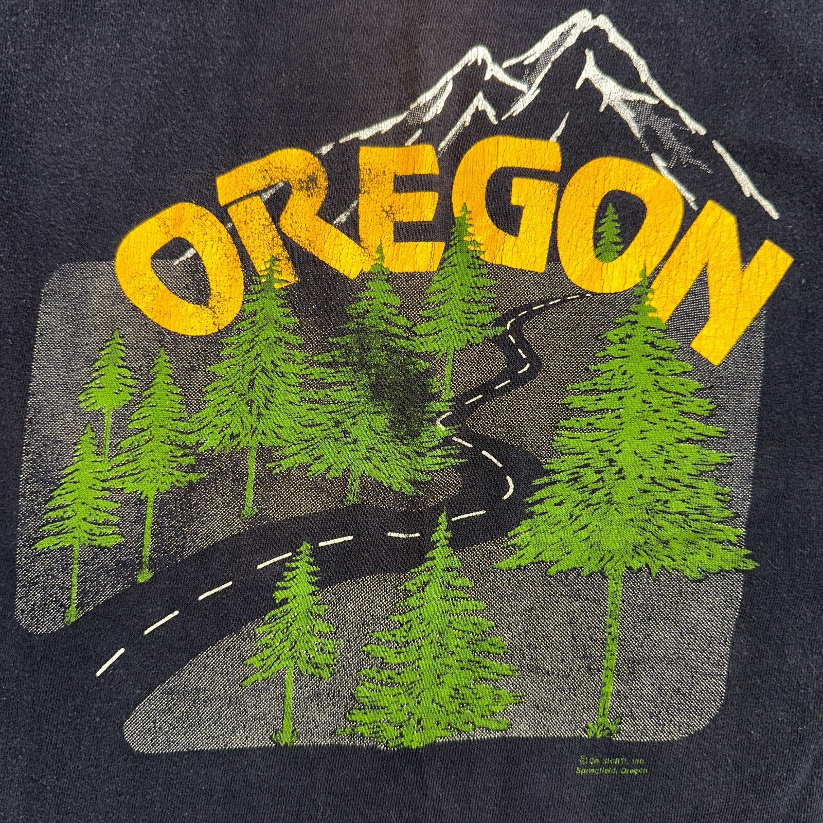 Oregon Mountains 80s Belton VTG T Shirt USA XL Black Road Map Travel Rare Home
