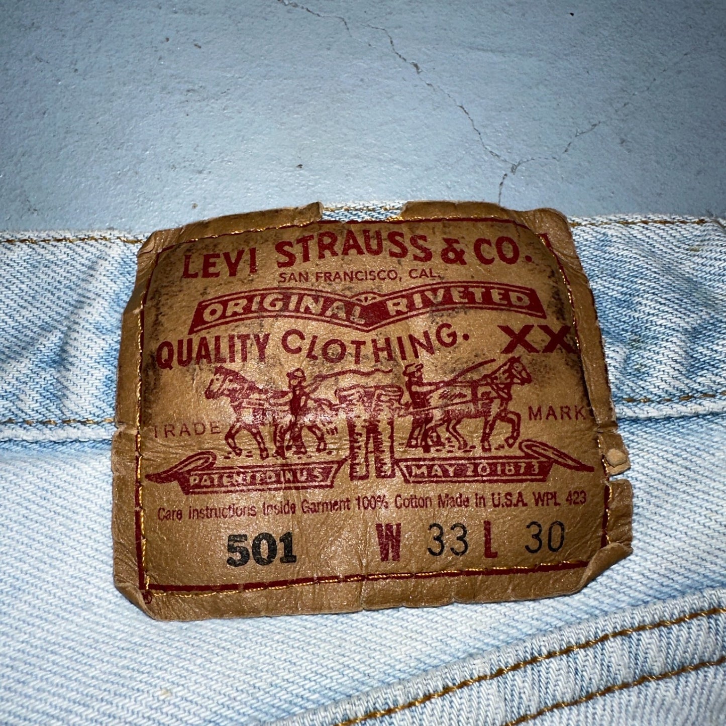 Levis 501 Vintage 90s USA XX Straight Leg Jeans Blue Light Wash 33x30 Act 31x29