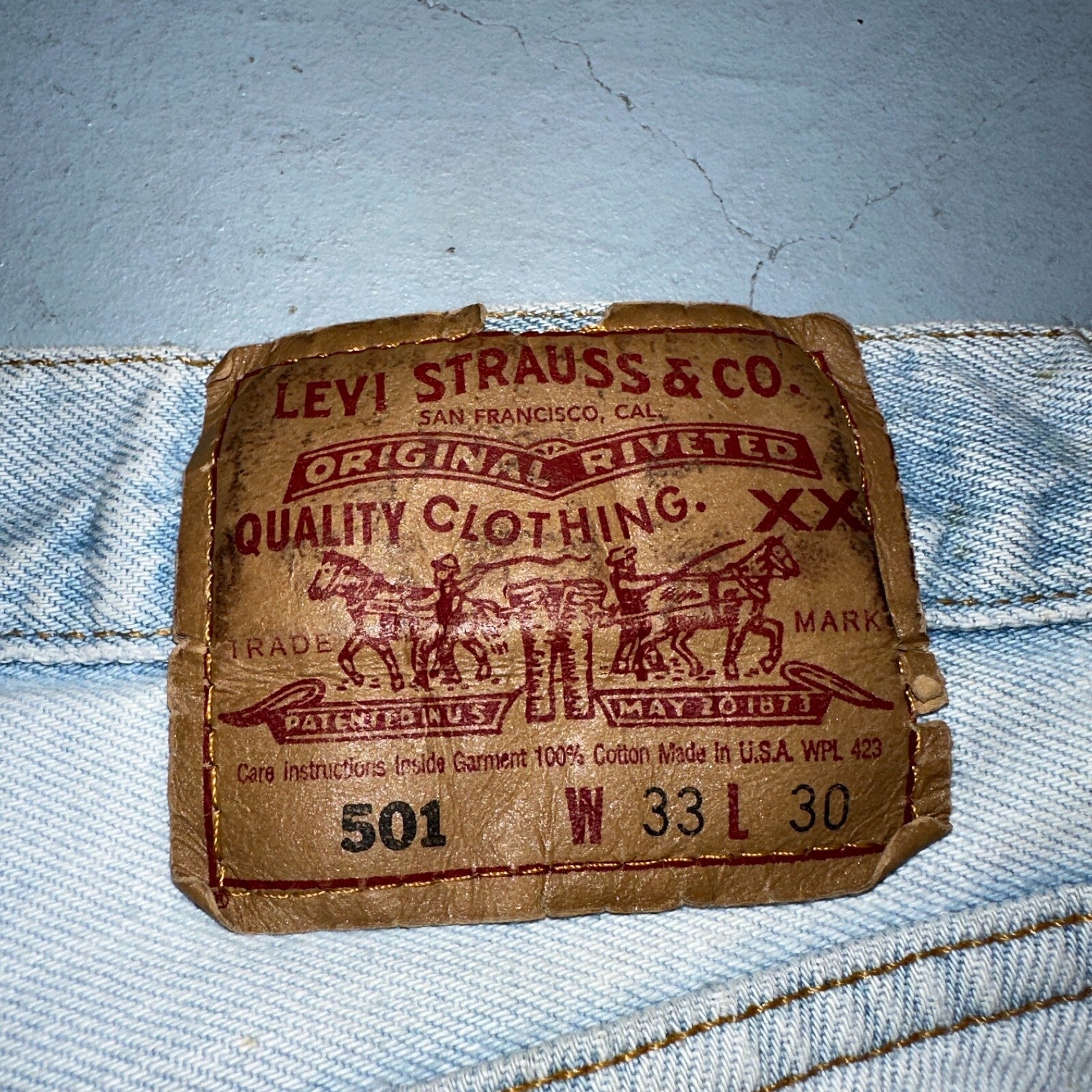 Levis 501 Vintage 90s USA XX Straight Leg Jeans Blue Light Wash 33x30 Act 31x29