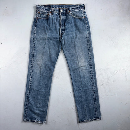 Levis 501 Vintage 90s USA XX Straight Leg Jeans Blue Light Wash 35x34 Act 32x30