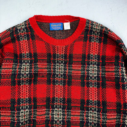 Pendleton VTG 100% Wool Sweater Mens L Plaid Red Oregon USA Preppy Christmas