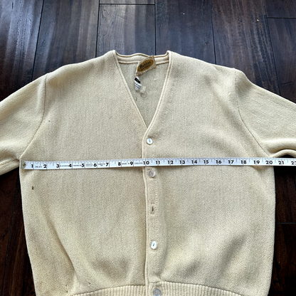 VTG 60s 70s Cardigan Sweater Alpaca Wool Kurt Cobain Cream Yellow Winter Cool