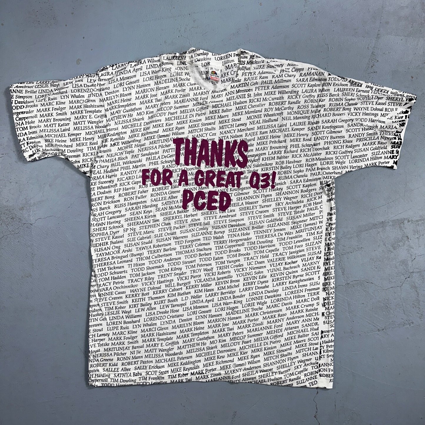 AOP All Over Print Funny Names 90s VTG T Shirt Huge Graphic Single Stitch White