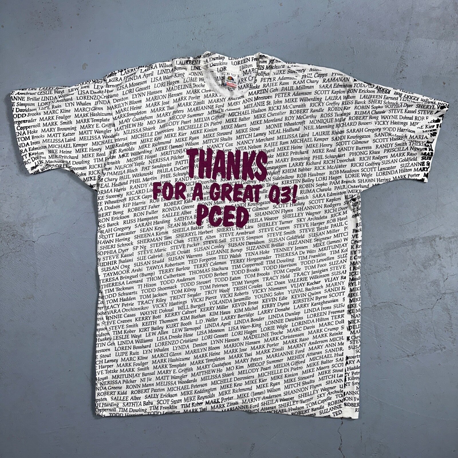 AOP All Over Print Funny Names 90s VTG T Shirt Huge Graphic Single Stitch White