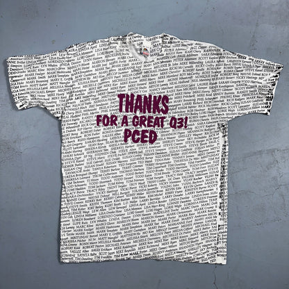 AOP All Over Print Funny Names 90s VTG T Shirt Huge Graphic Single Stitch White