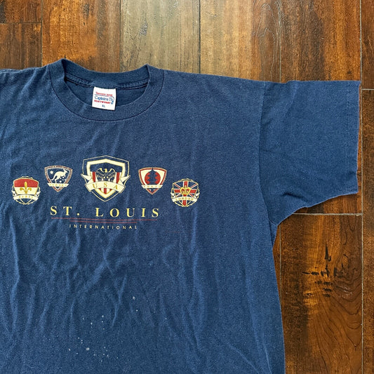 St Louis Single Stitch Vintage T Shirt Missouri Home Town USA Travel Blue Rap