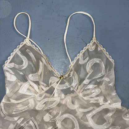 VTG 1970s Chico Lingerie Slip Dress Sleepwear Full Sweep Nightgown Lace Hearts