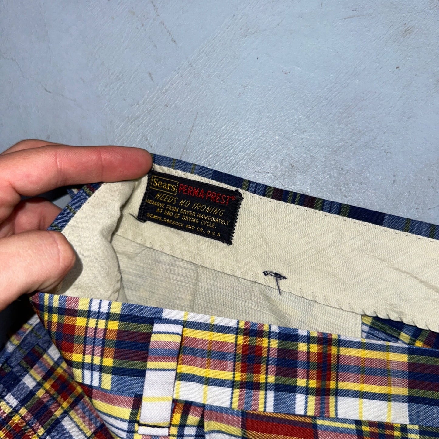 Sears Vintage 70s The Men’s Store Perma-Prest Striped Shorts Plaid Talon Zipper