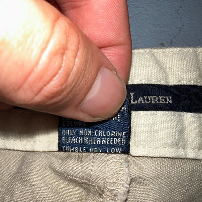 Polo Ralph Lauren Chino Pleated Shorts Mens 34 Beige Khaki 100% Cotton Vintage