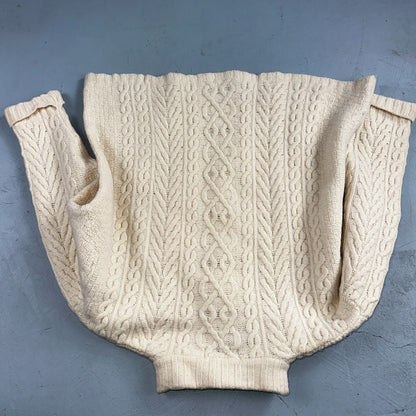 Aran Crafts Ireland Ivory Merino Wool Cable Knit Fisherman Sweater XL 1/4 VTG
