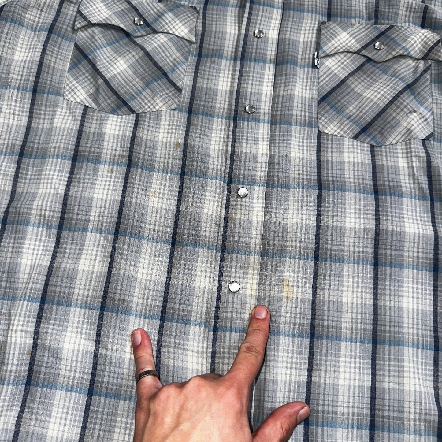 Levis VTG 1980s Pearl Snap Button Shirt Mens L Plaid 80s Cowboy Shirt Korea LS