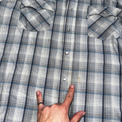 Levis VTG 1980s Pearl Snap Button Shirt Mens L Plaid 80s Cowboy Shirt Korea LS