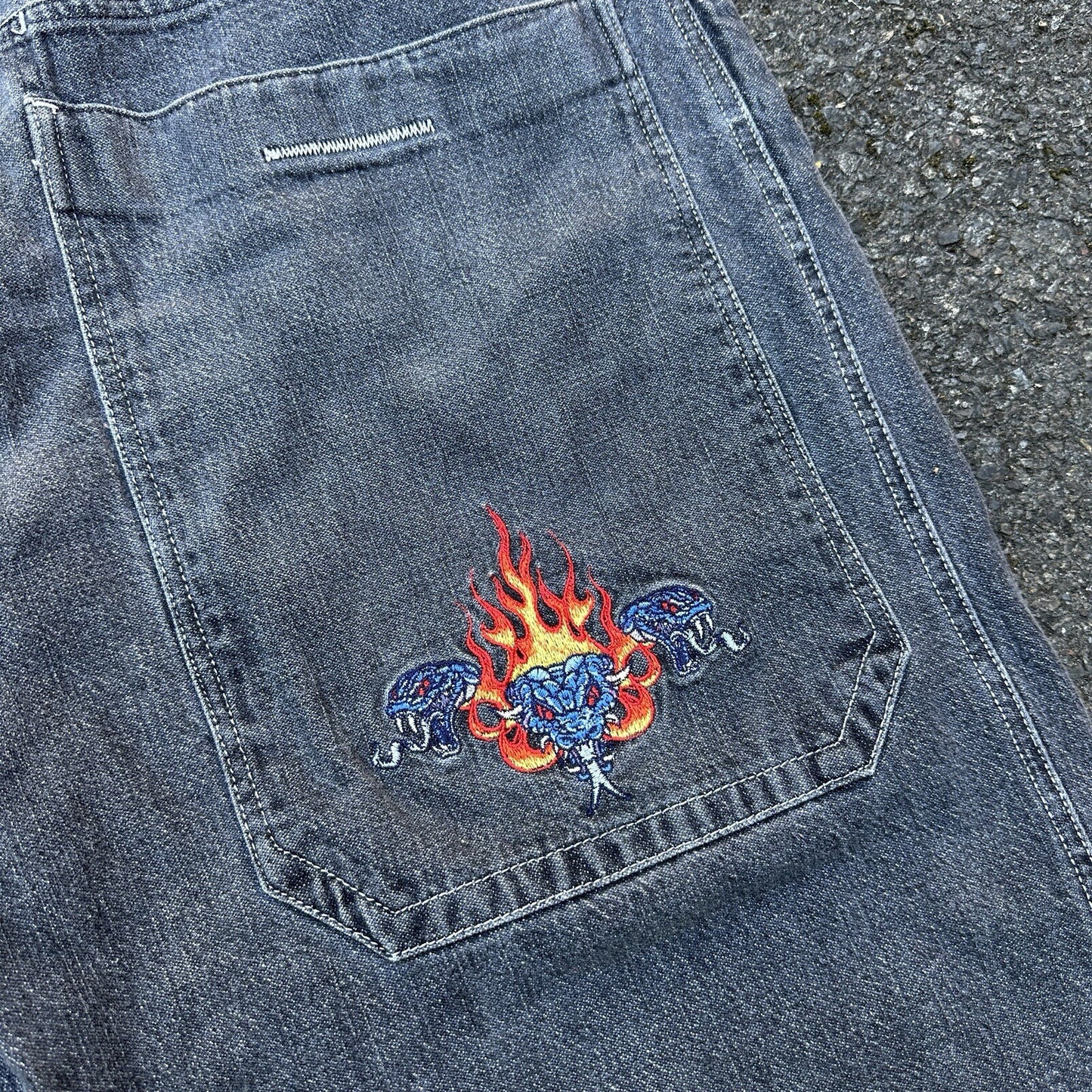 VTG JNCO Jeans Men's 38x32 Y2K Skater Wide Leg Flaming Snakes Skate Emo Grunge