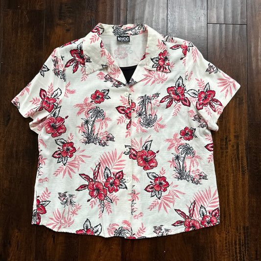 VTG Floral Shirt Womens L 90s New York Clothing Co Cottage Hawaiian 1990s