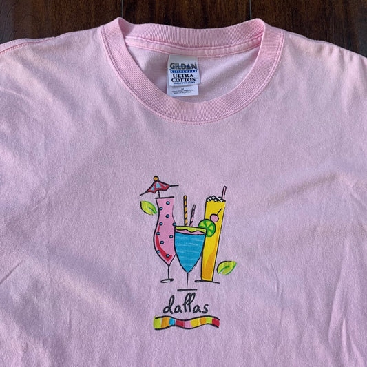 Dallas Texas Vintage T Shirt Drinks Alcohol Summer Beach Relax Vibe Hot Pink 90s