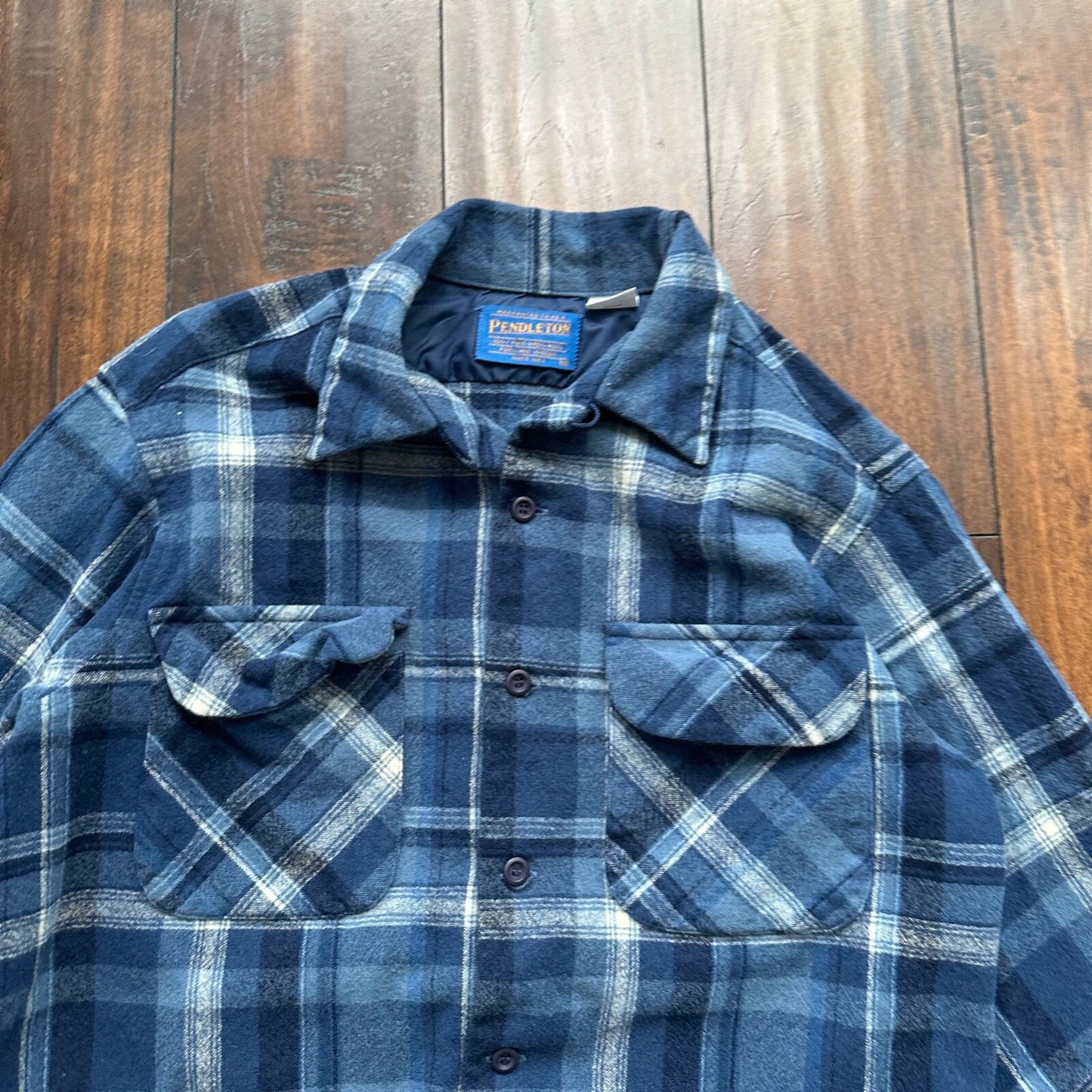 VTG USA Pendleton Board Shirt Mens M Virgin Wool Plaid Flannel Button Up Blue