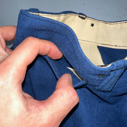 VTG Wool Trousers Pants Sz 31x31 1940s WWII Button Fly Wide Leg Dress Suit Blue