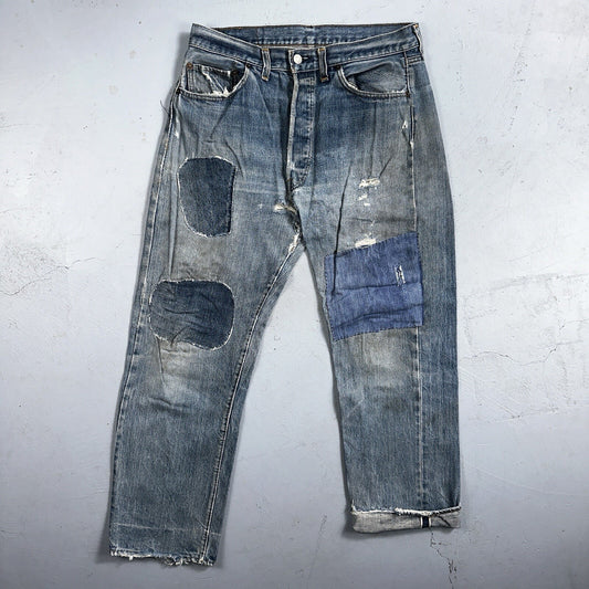 Levis 501 VTG 70s SS Redline Selvedge Jeans XX Blue Med Wash Patched Act 31x28