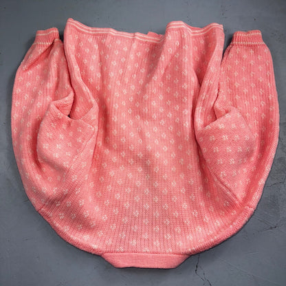 Vintage Pink Knit Sweater Cardigan Womens 70s 80s Basic Cozy Essential Winter