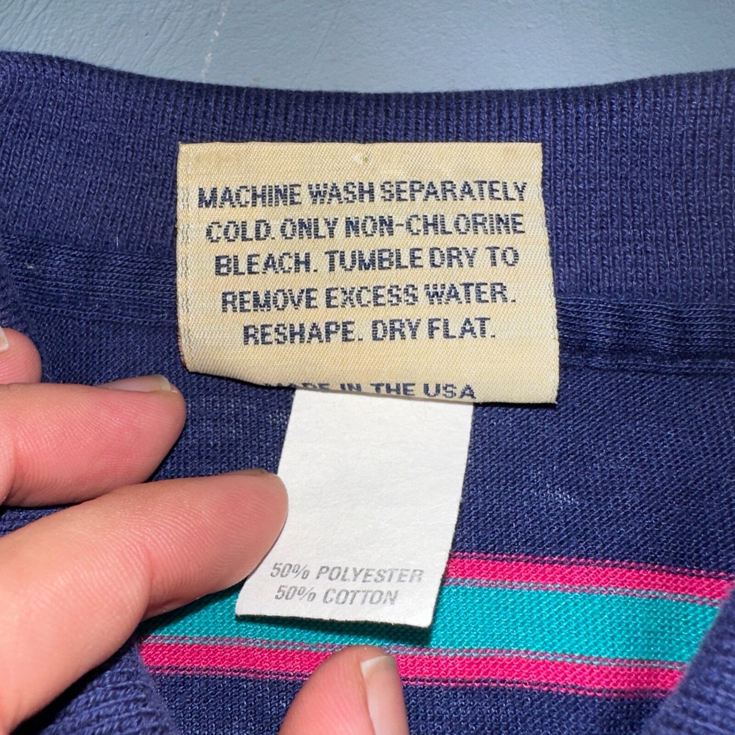 Striped Polo Single Stitch VTG T Shirt Basic Blank No Logo USA Preppy Simple