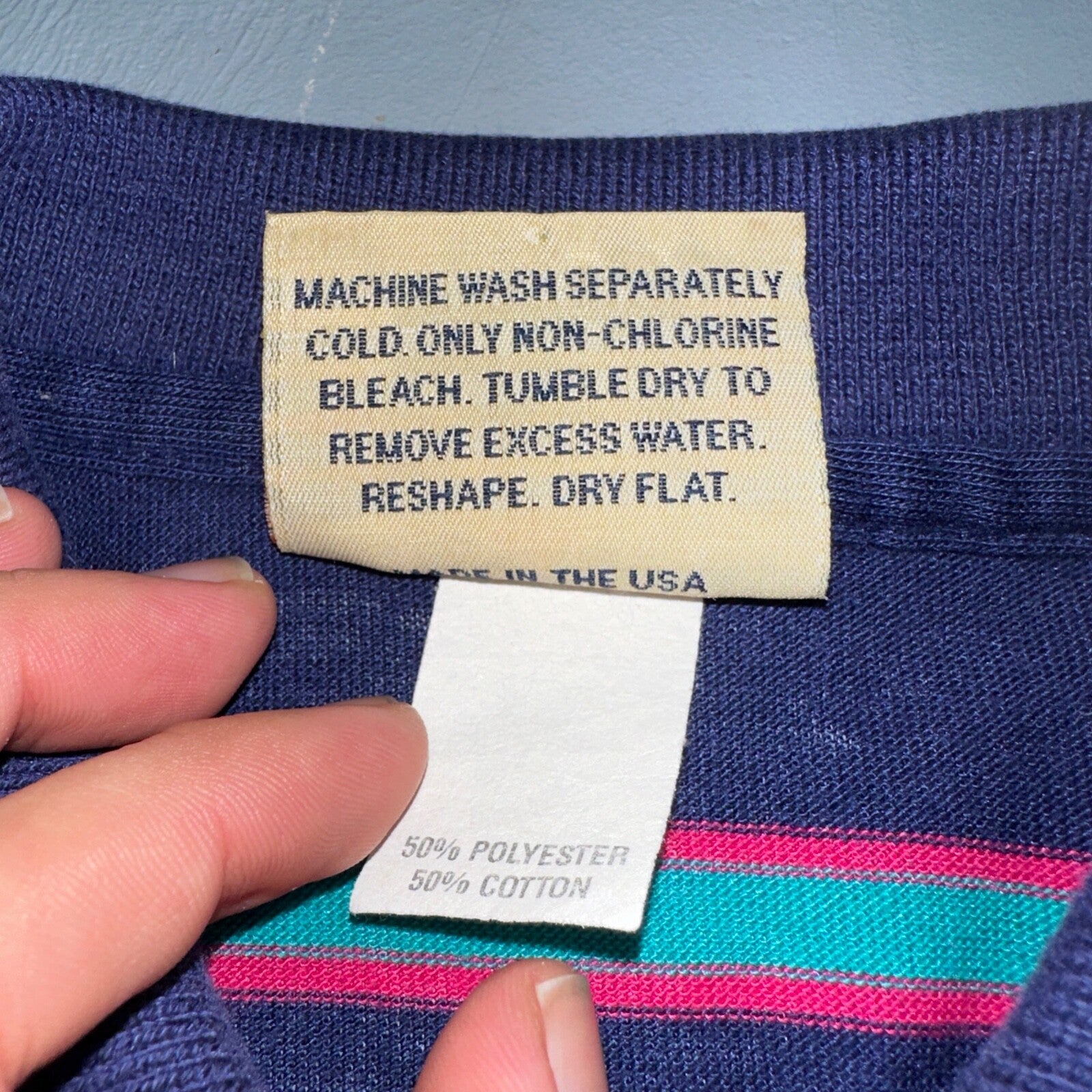 Striped Polo Single Stitch VTG T Shirt Basic Blank No Logo USA Preppy Simple