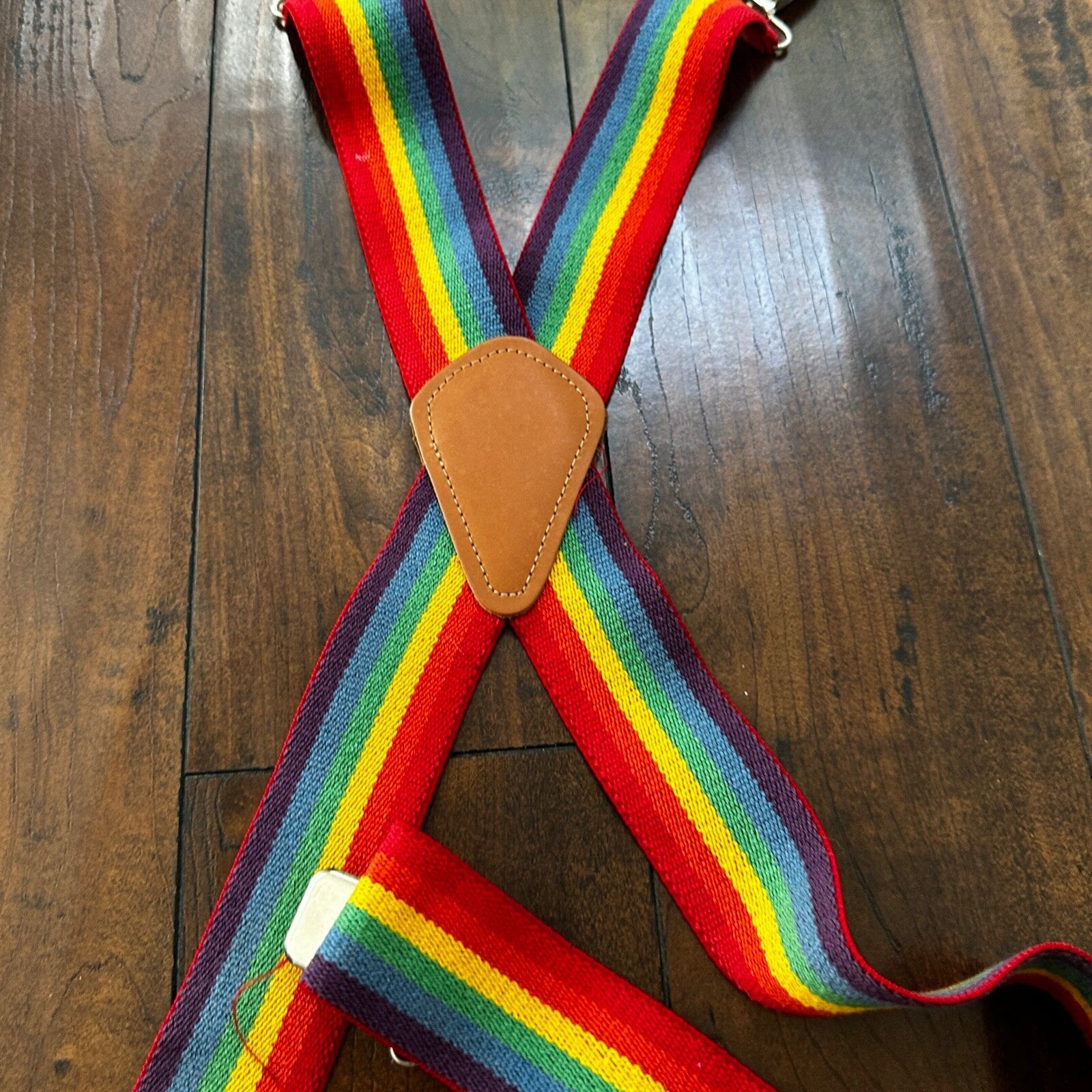 Vintage Rainbow Clip Suspenders Mindy Clown 2” Wide Elastic 70s 80s Pride