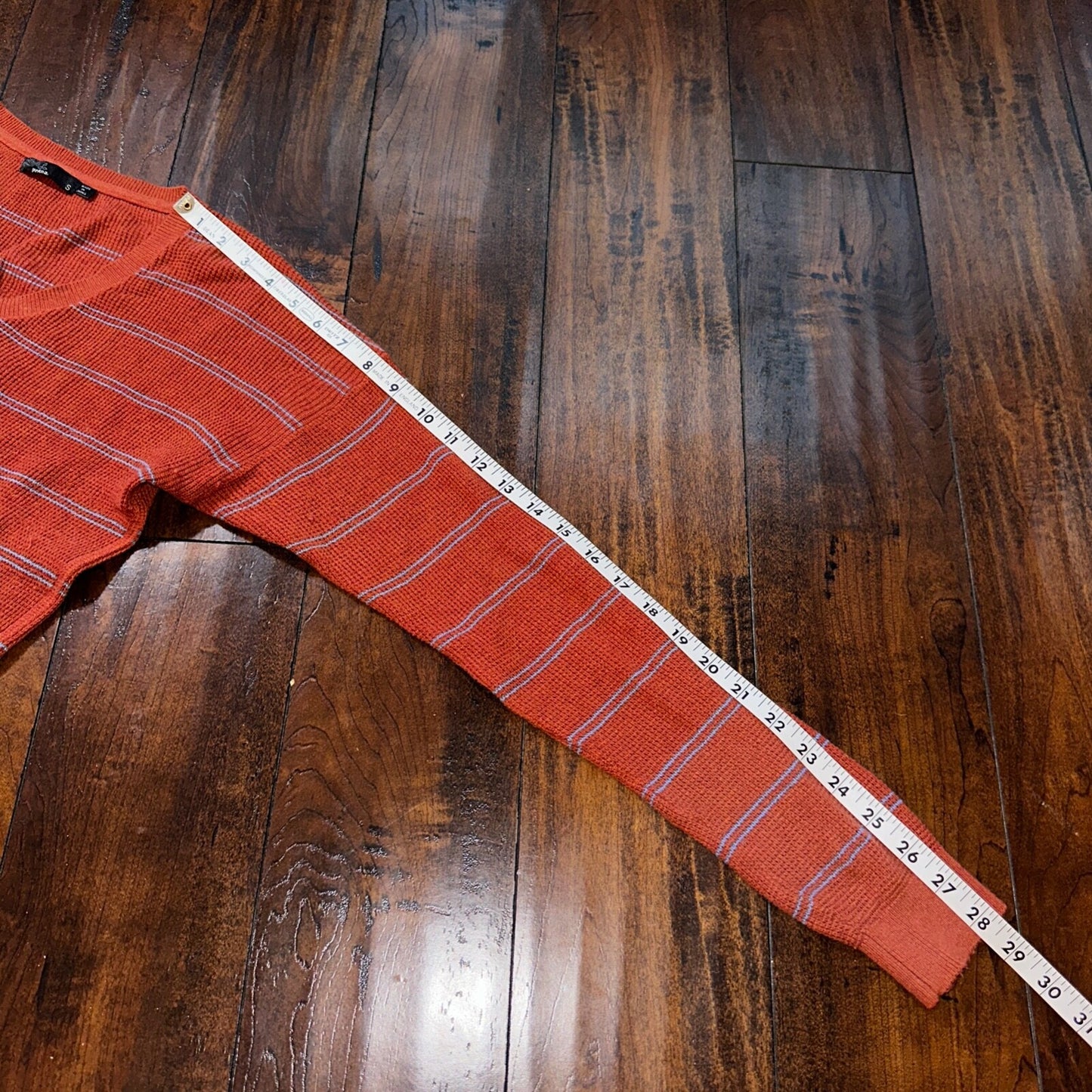 Prana Women Size Small Crew Neck Stripe Long Sleeve T-shirt V Neck Orange