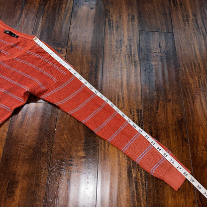 Prana Women Size Small Crew Neck Stripe Long Sleeve T-shirt V Neck Orange