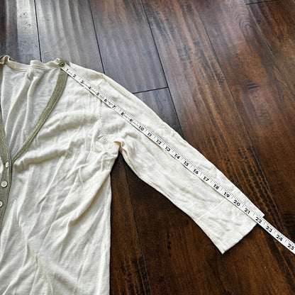 Vintage 1970s Women's White Gold Cardigan Sweater Cute Accent Button Up 70s