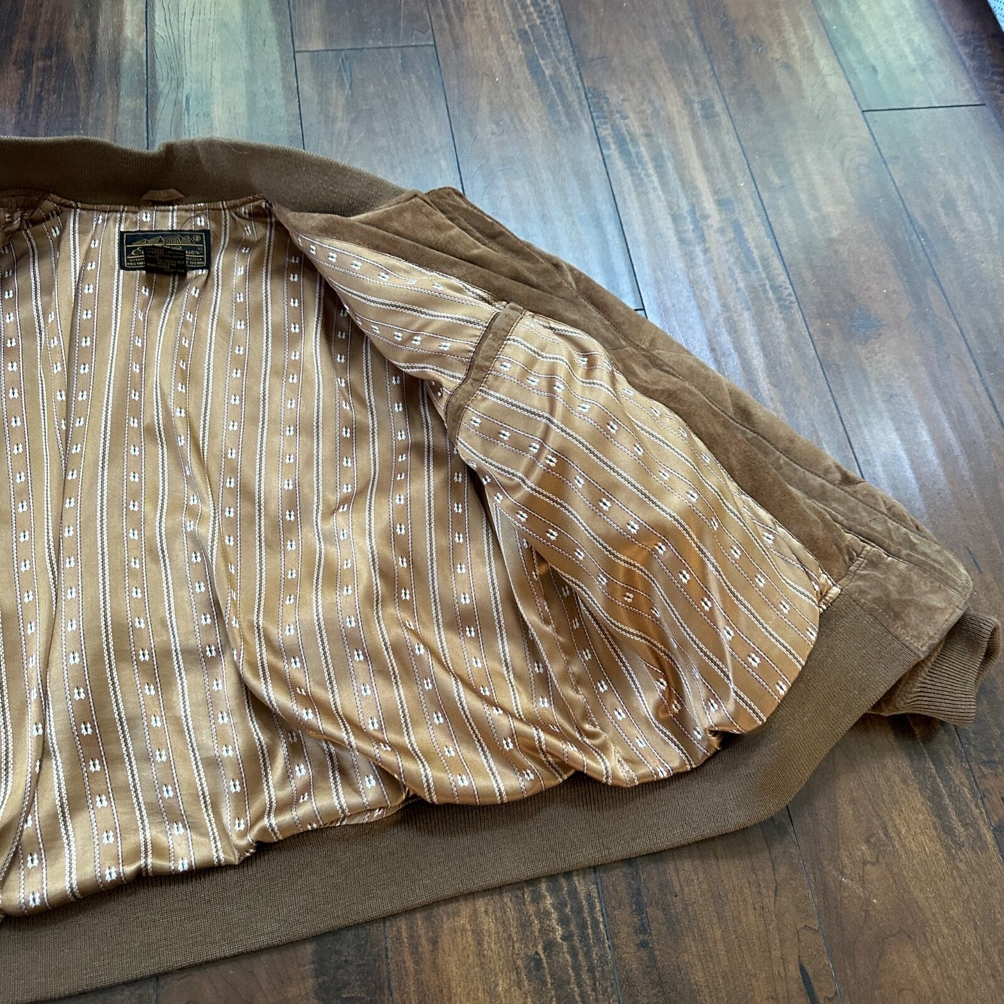 VTG 90s Eddie Bauer Jacket Brown Genuine Suede Leather Goose Down Bomber RARE