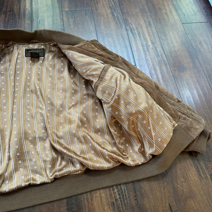 VTG 90s Eddie Bauer Jacket Brown Genuine Suede Leather Goose Down Bomber RARE