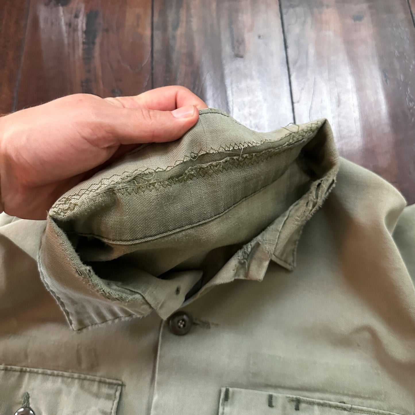 VTG US Thrashed Soft Military Shirt OG-107 Vietnam 1970s 1960s Post WWII