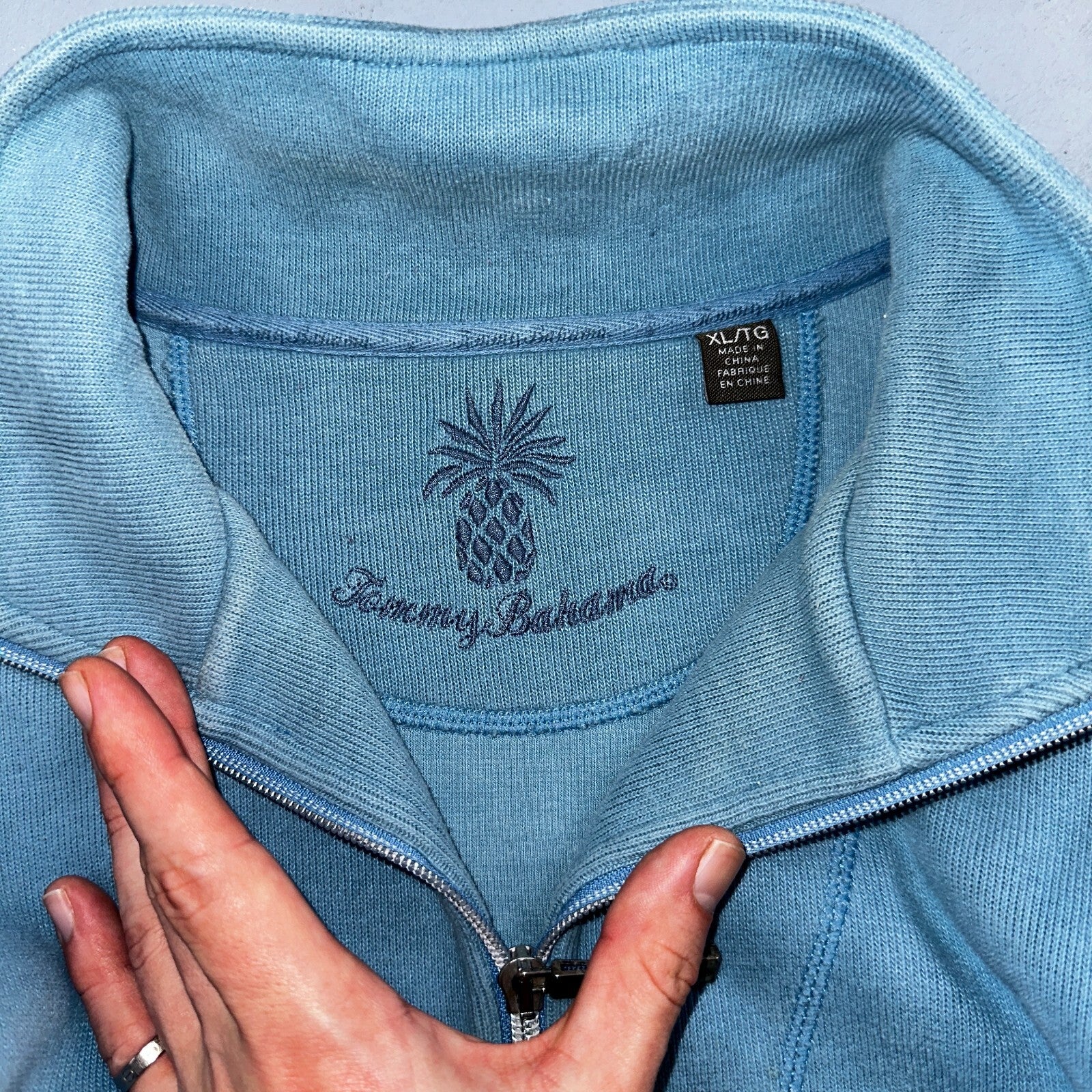 Tommy Bahama Sweater Mens XL Blue Quarter Zip Pullover Stretch Preppy Relaxed