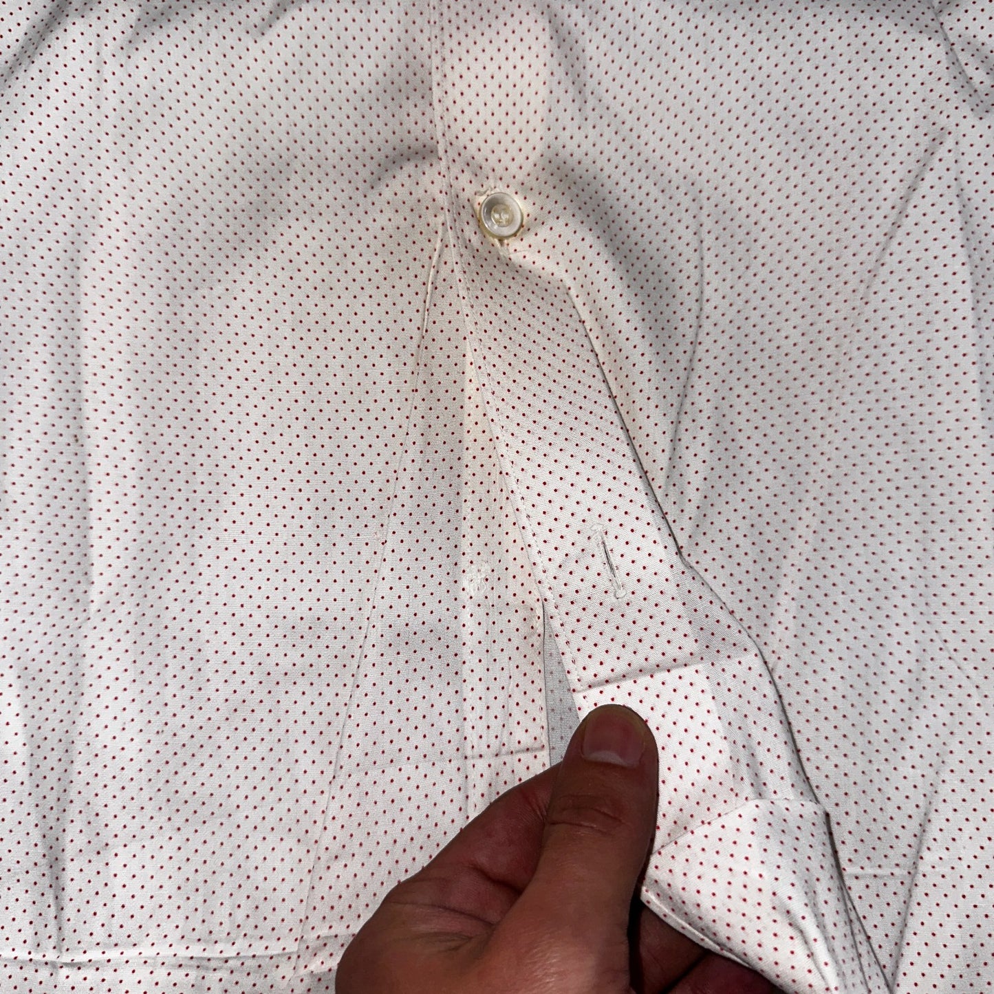 Vtg 40s 50s Penneys Towncraft Dress Shirt Mens 15 Red Polka Dot White Crisp