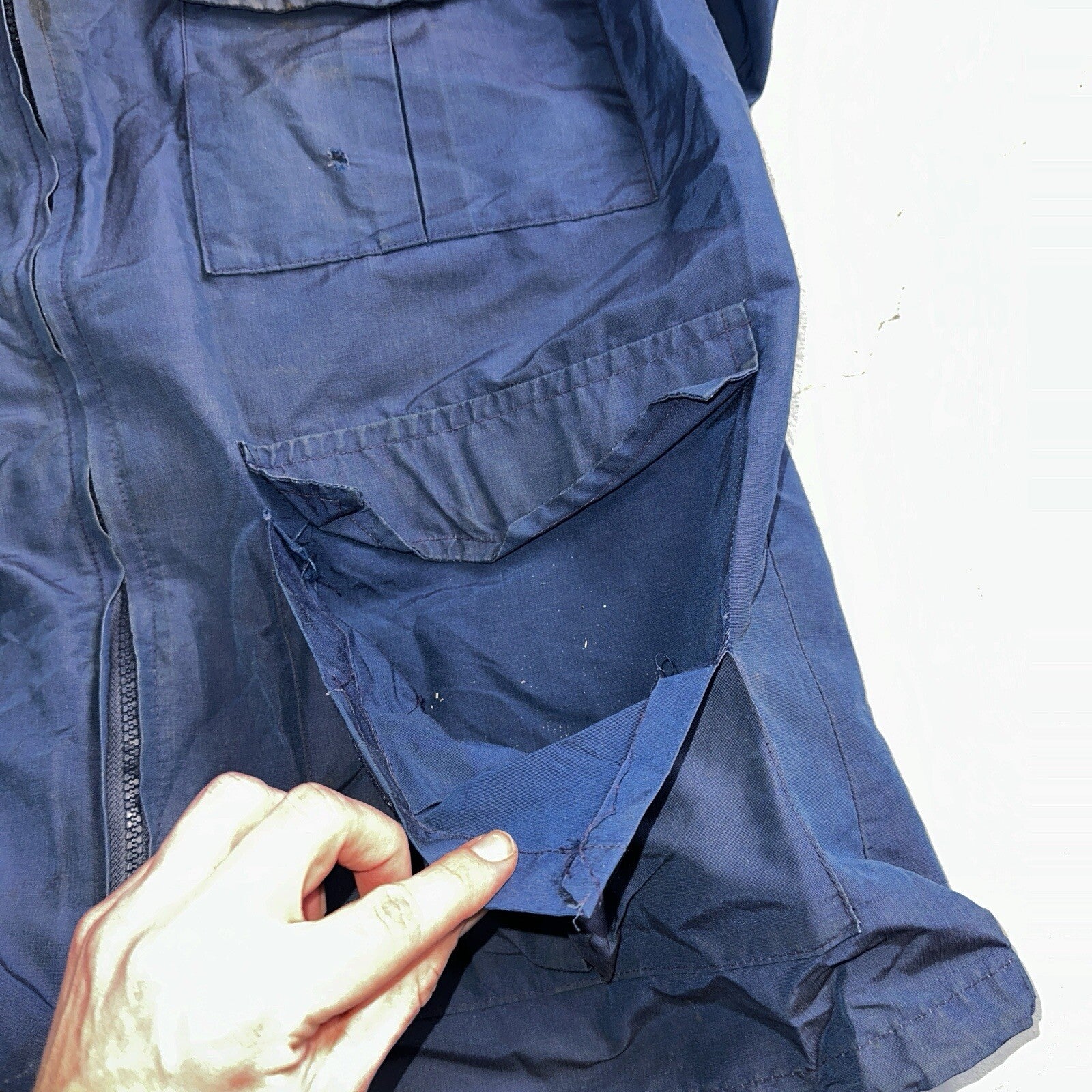 Eddie Bauer VTG Hooded Barn Jacket S Blue Cotton Chore Coat Track Hiking 90s