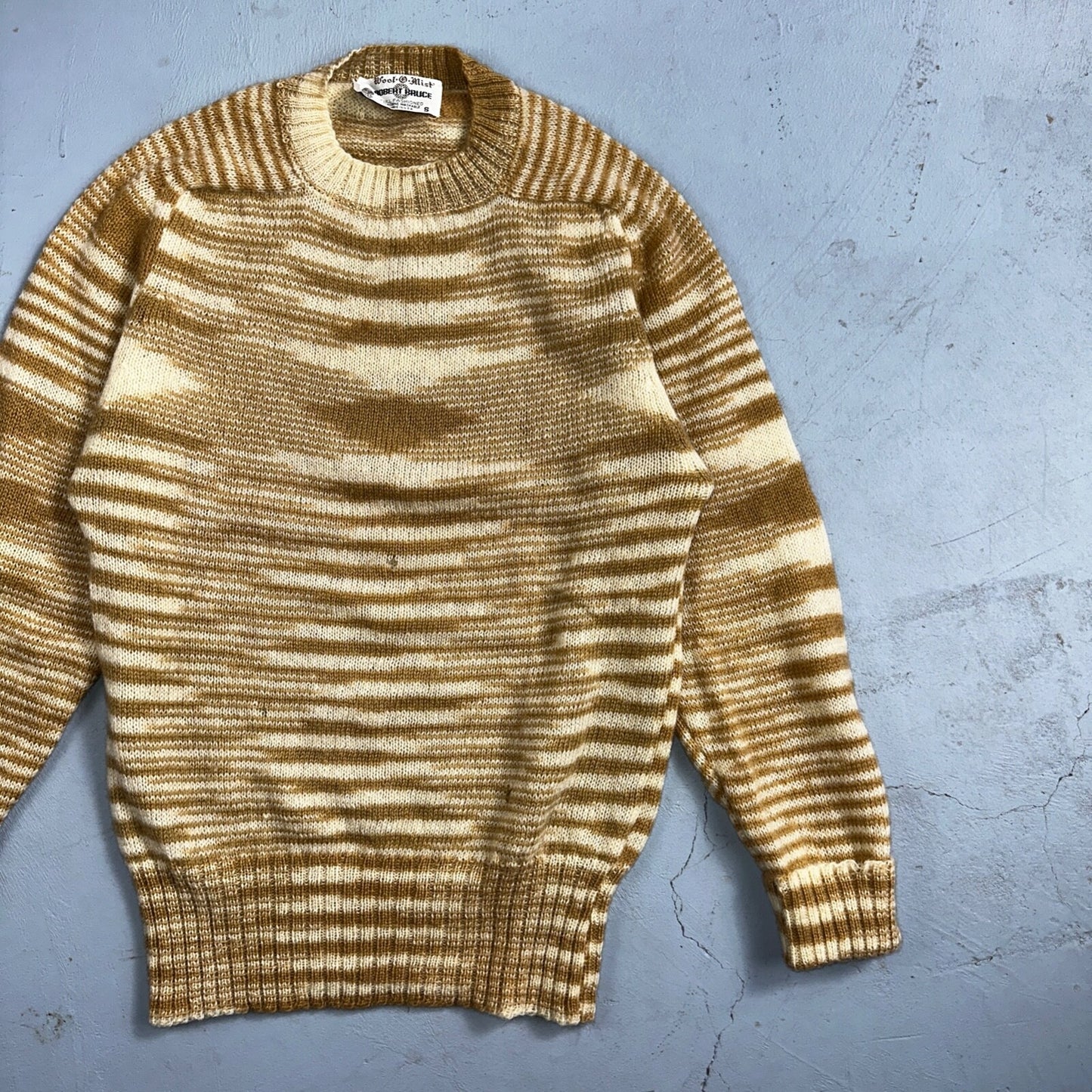 Robert Bruce 1970s Vintage Wool Cardigan Sweater Yellow Mustard Brown Aztec USA