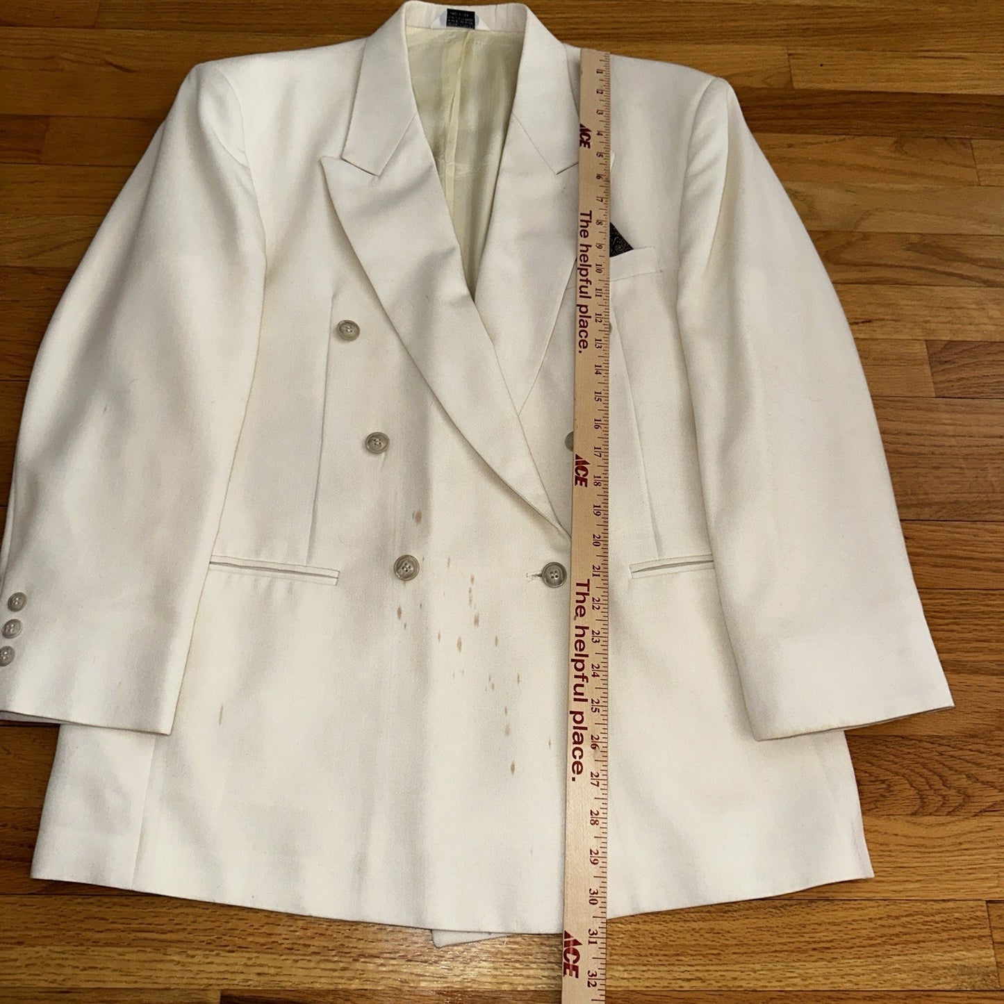 Cellini White 2 Piece Suit Mens 42R 33x26 Solid Double Breasted USA 1980s 80s