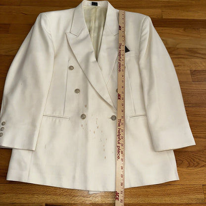 Cellini White 2 Piece Suit Mens 42R 33x26 Solid Double Breasted USA 1980s 80s